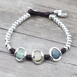Anslow NWT Silver Quartz Leather Bracelet 7in